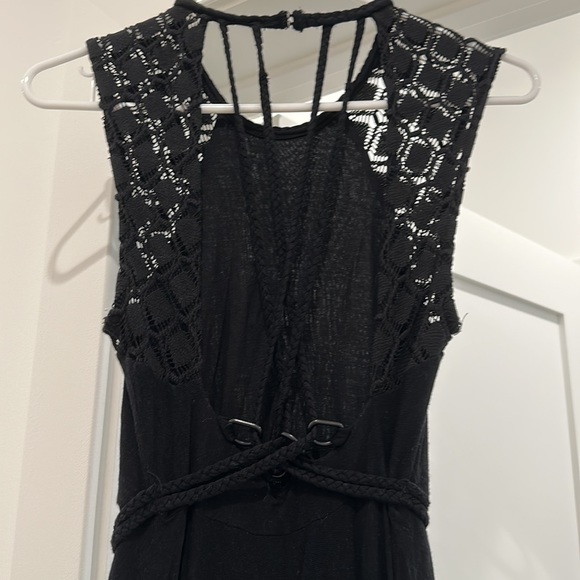 FREE PEOPLE BLACK CROCHET SLIT MIDI DRESS SIZE XS “AFTERNOON DELIGHT” - Picture 6 of 7